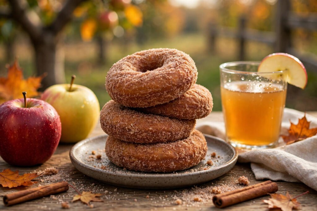 Baked apple cider donuts coated in cinnamon sugar